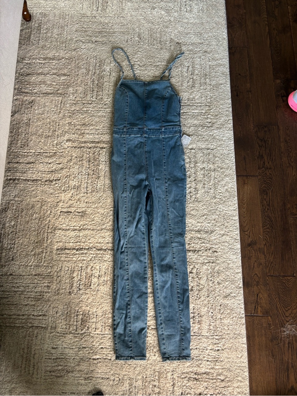 Free People Denim Blue Slim-Strap Bodysuit Jumpsuit